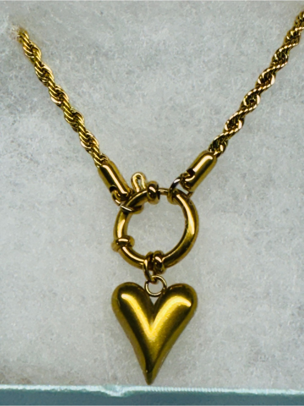 Gold toggle Heart Charm Necklace with Rope Chain - Women Jewelry
